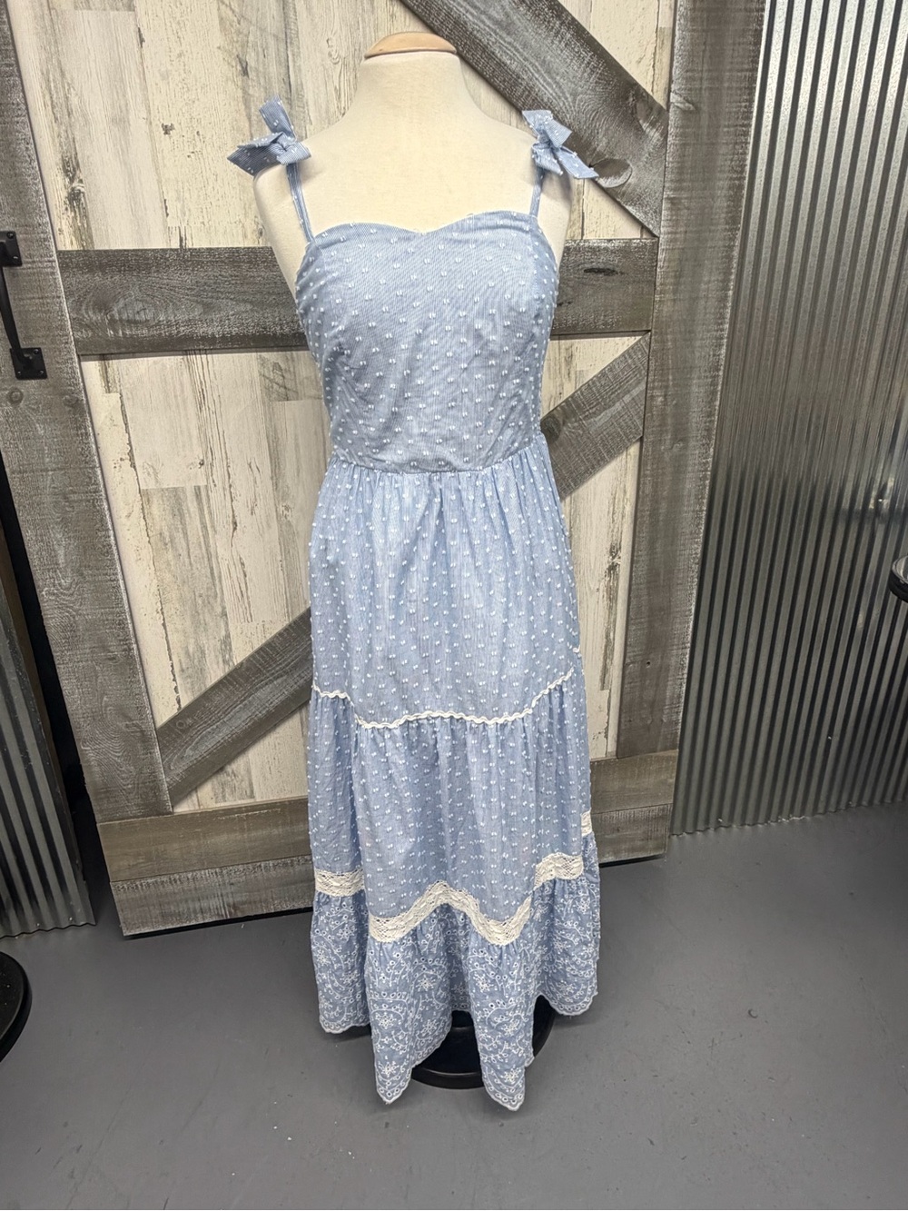 Shabby Chic Light Blue Tie-Shoulder Maxi Dress